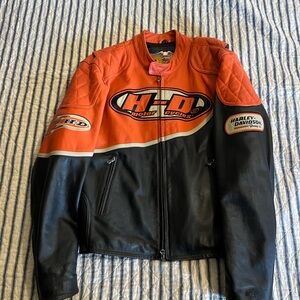 Harley-Davidson Men's Black and Orange Bomber Jacket